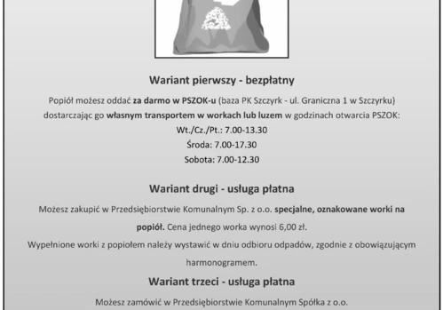 Informacją dla mieszkańców w jaki sposób należy postępować z popiołem.